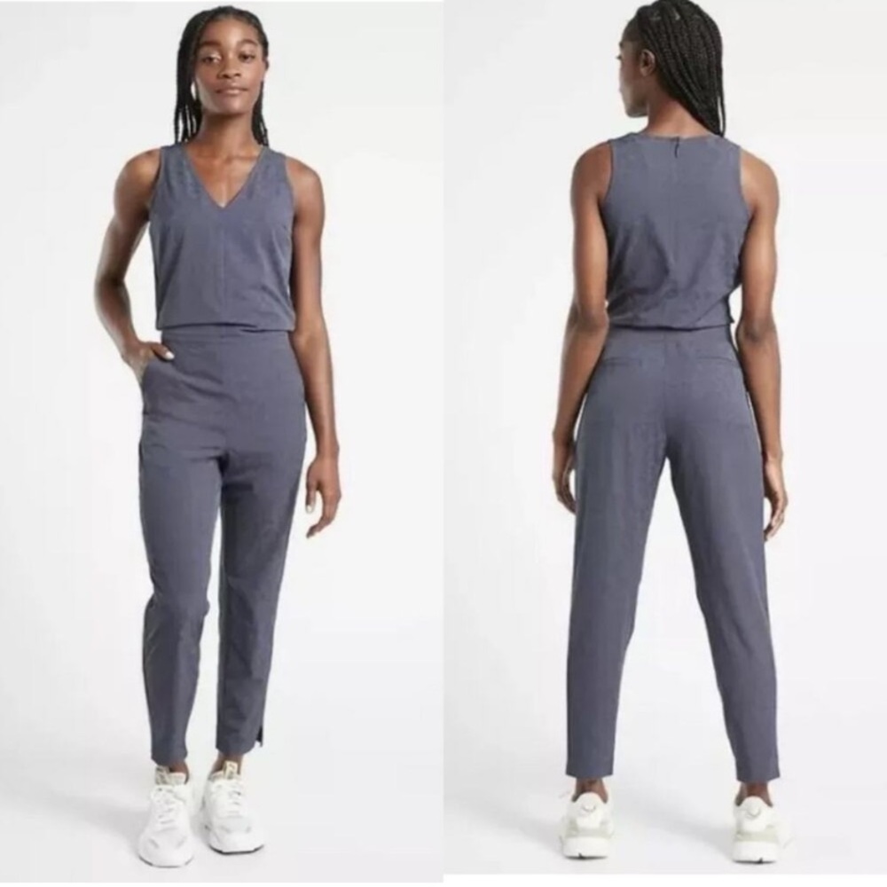 Athleta Brooklyn Textured Jumpsuit in Grey Purple Leopard
